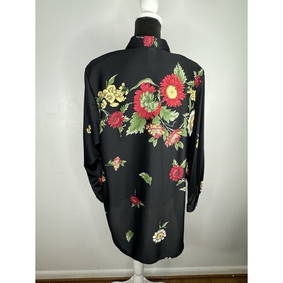 Vintage Top Notch Tunic Sz L Button Down Black Floral Made In USA - Picture 4 of 6
